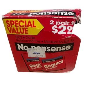 Vintage New Regular Pantyhose 2 Pair Pack Nude Reinforced‎ Toe Medium to Tall (B